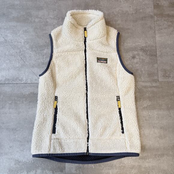 L.L. Bean Jackets & Blazers - LL Bean Mountain Pile Sherpa Fleece Vest Full Zip Natural Cream Women’s XS-REG